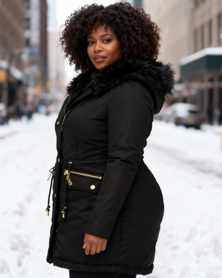 Autumn And Winter Solid Color Fur Collar Hooded Long Thick Warm Cotton-padded Coat