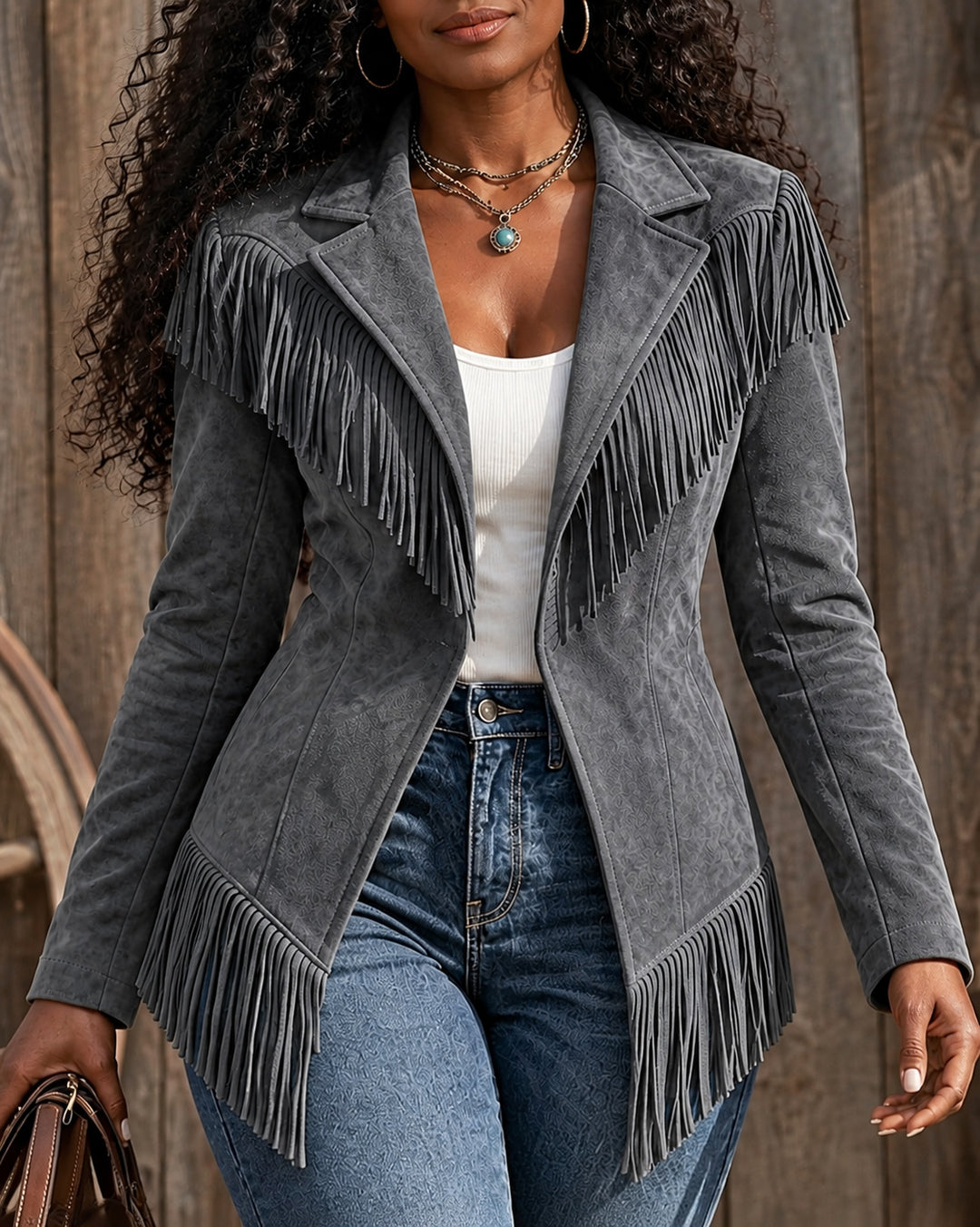 Women's Western Faux Suede Fringe Jacket