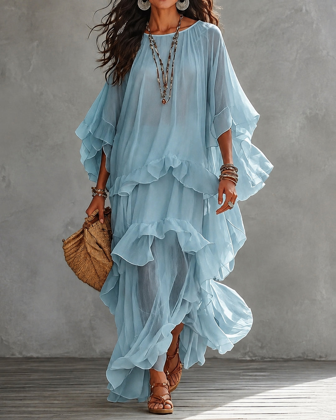 Boho Ruffle Tiered Chiffon Maxi Dress