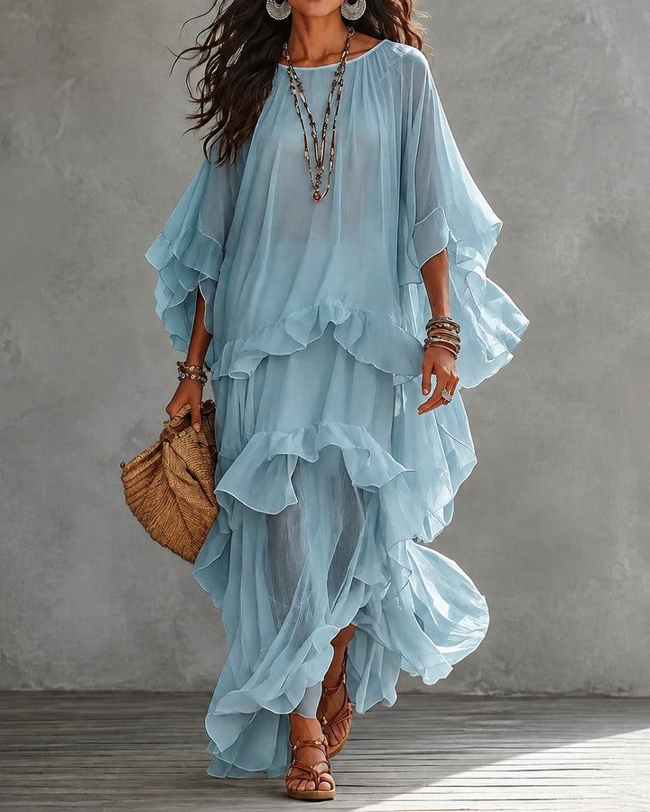 Boho Ruffle Tiered Chiffon Maxi Dress