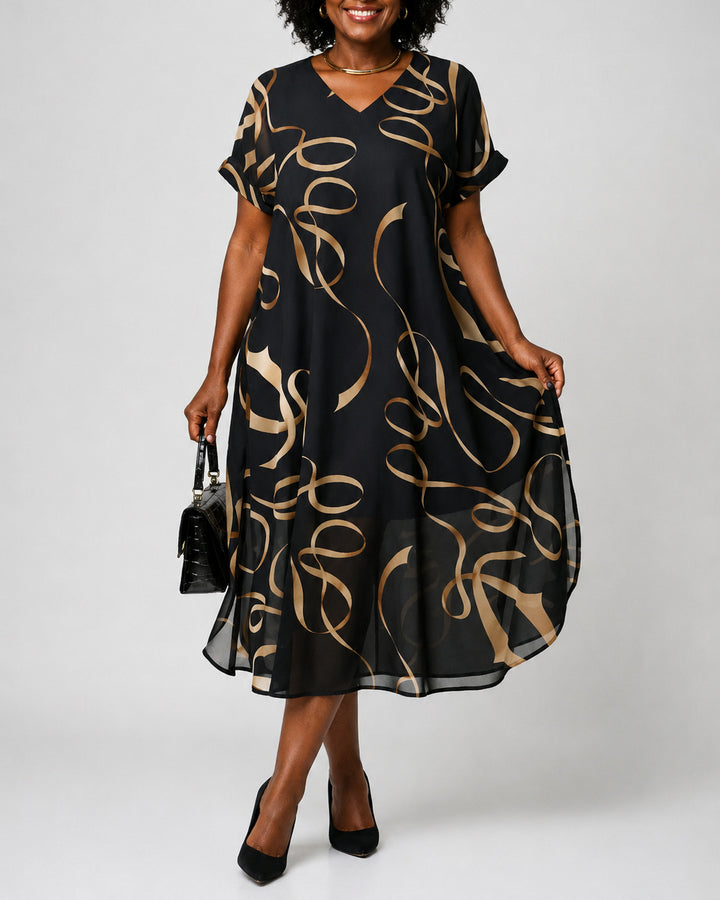 Women's Elegant Printed V-neck Chiffon Dress