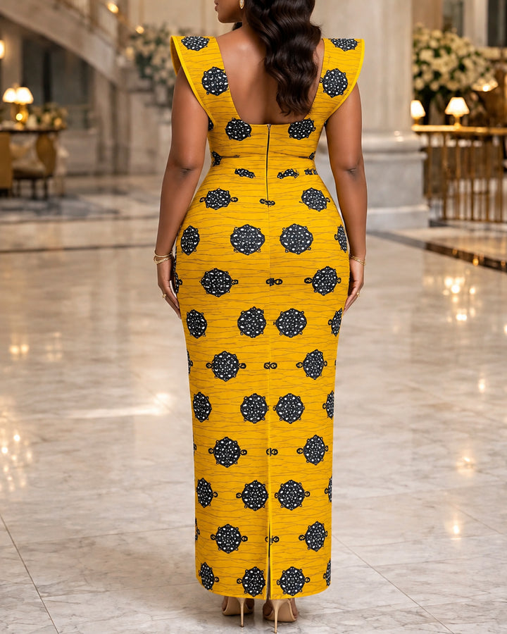 Plus Size African Ankara Print Bodycon Midi Dress