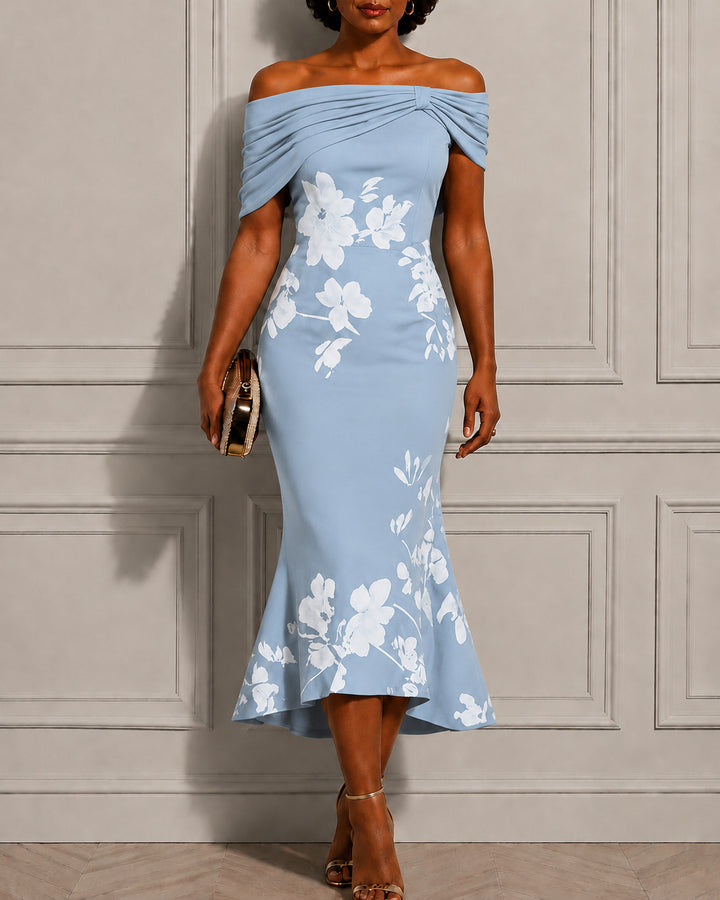 Elegant Off-Shoulder Floral Midi Dress