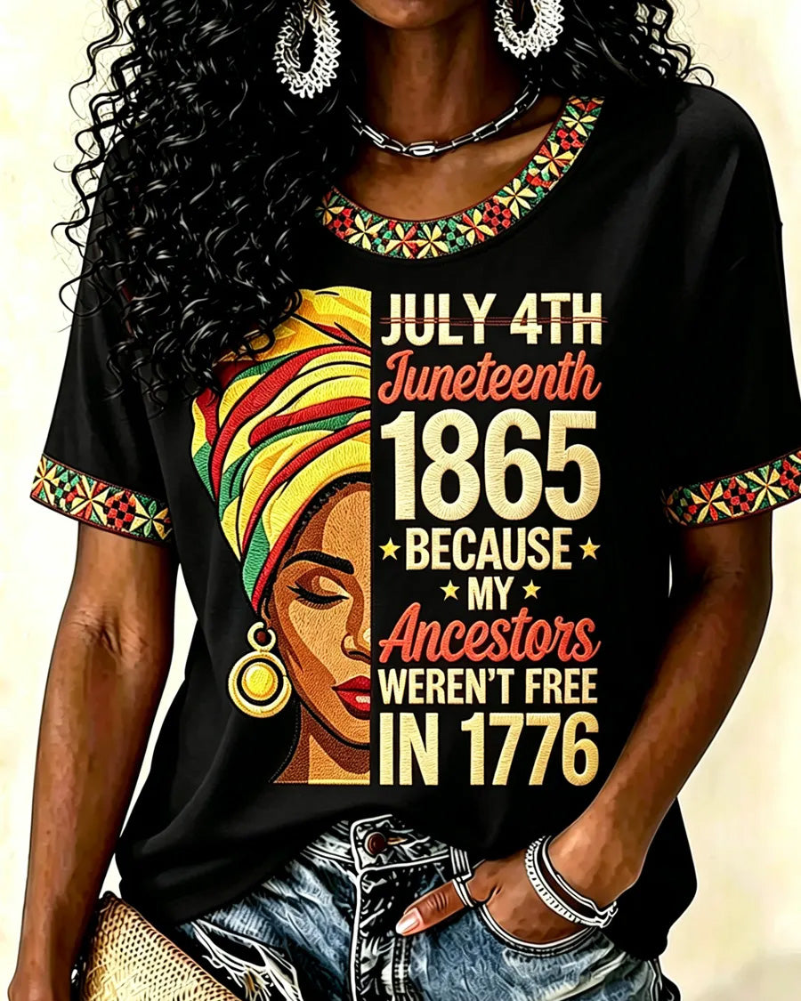 Juneteenth Afro Woman Print Crew Neck Short Sleeve Tshirt