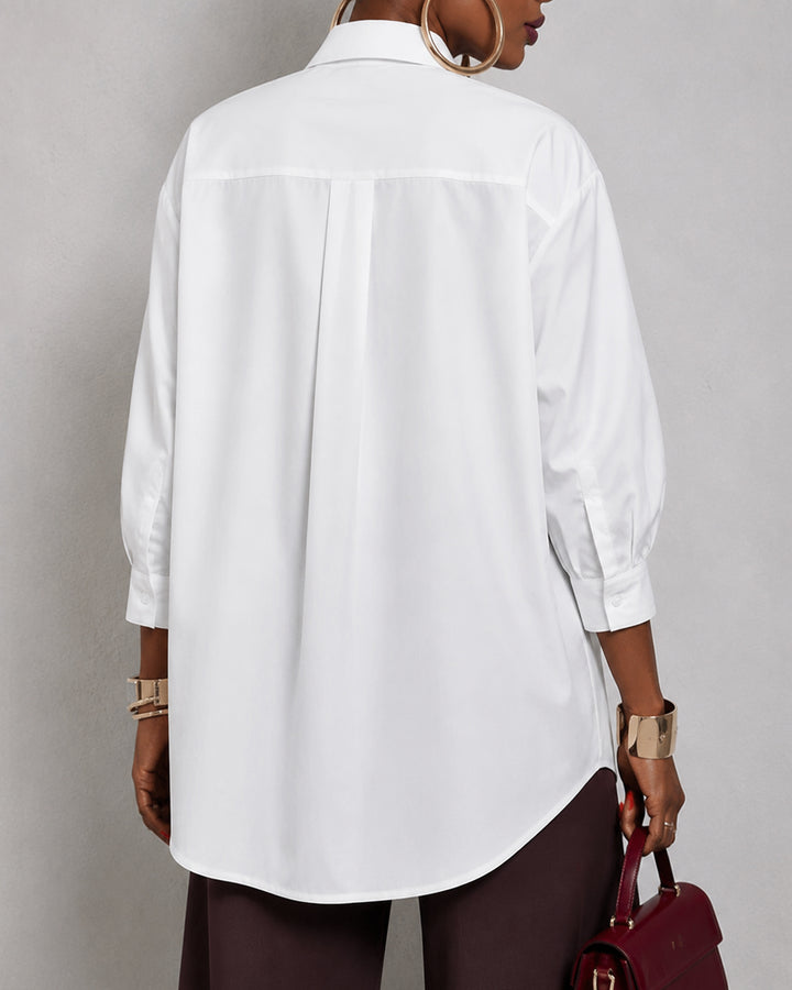 Elegant Flowers Loose Three-Quarter Sleeves Buttoned Lapel Blouses&Shirts Tops