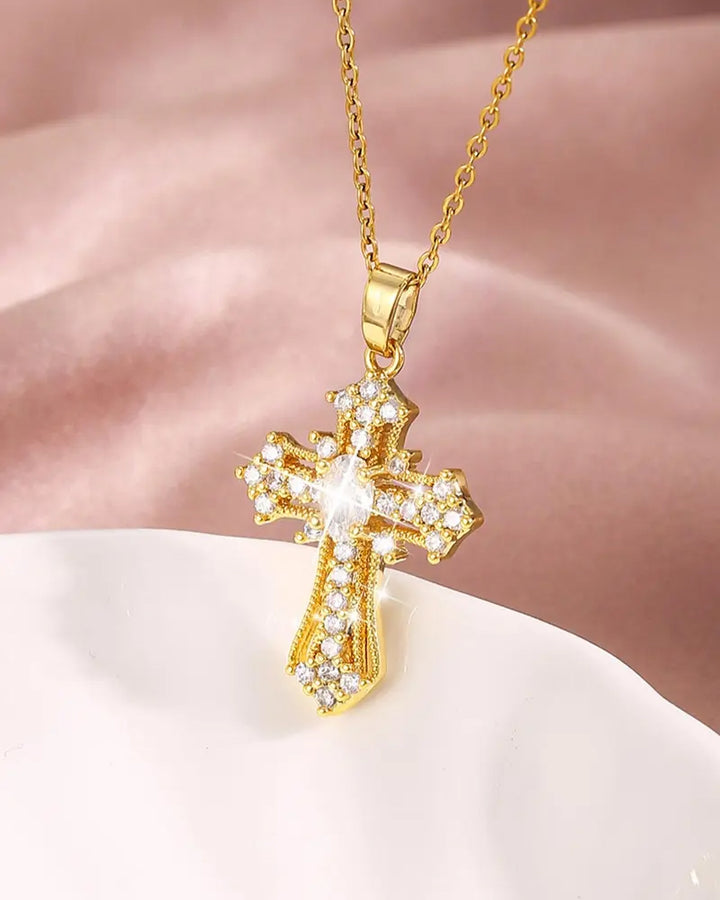Rhinestone Cross Pendant Necklace For Women For Gift