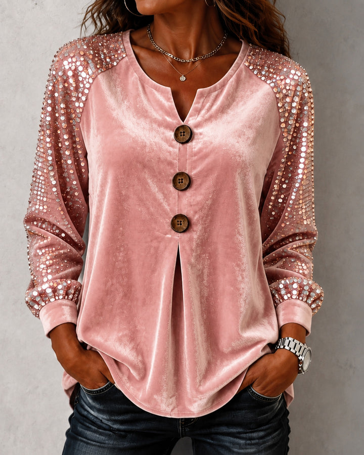 Velvet Sequin Raglan Long Sleeve Blouse