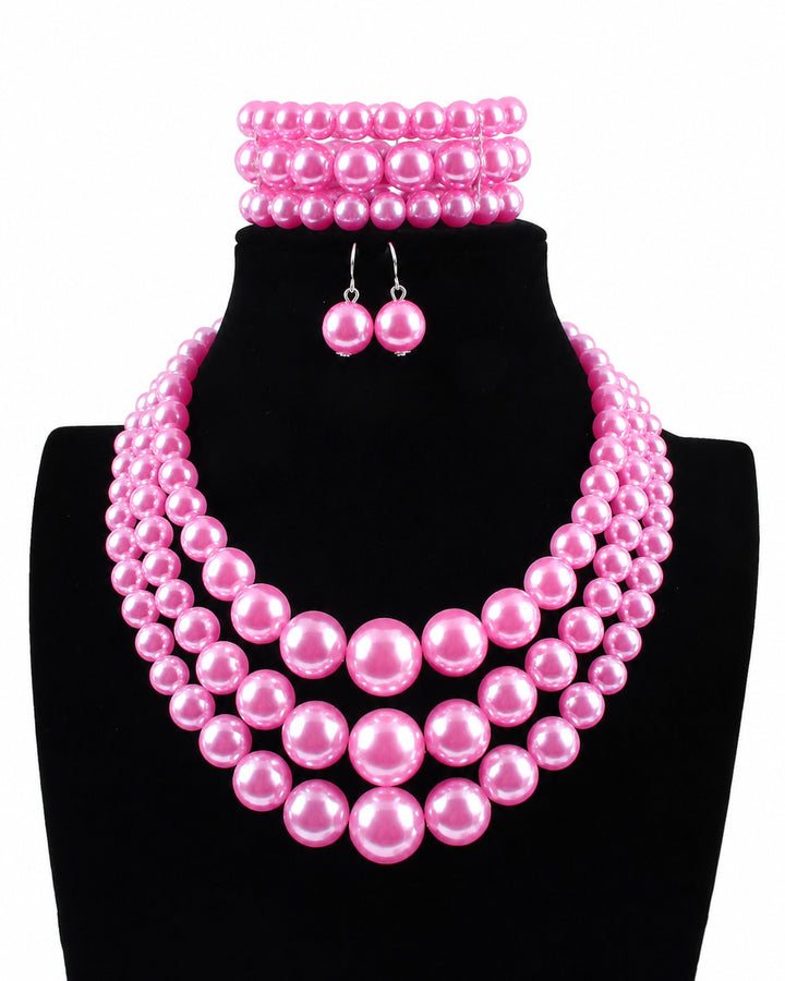 3pcs/set Elegant Imitation Pearl Multilayer Necklace Party Jewelry Set