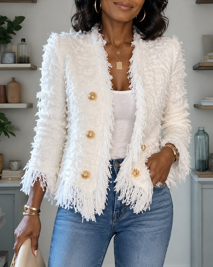Women's  Long Sleeve Double Breasted Gold Button Cropped Jacket
