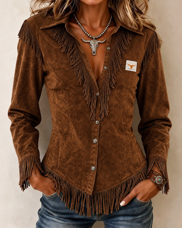 Western Cowboy Style Fringed Long-sleeved Shirt