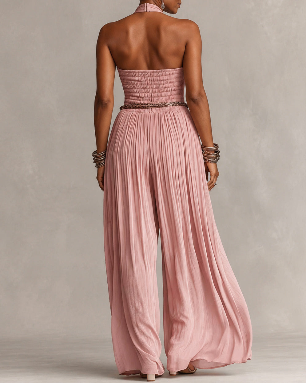 Bohemian Halter Neck Wide-Leg Jumpsuit