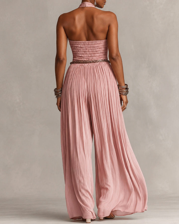 Bohemian Halter Neck Wide-Leg Jumpsuit