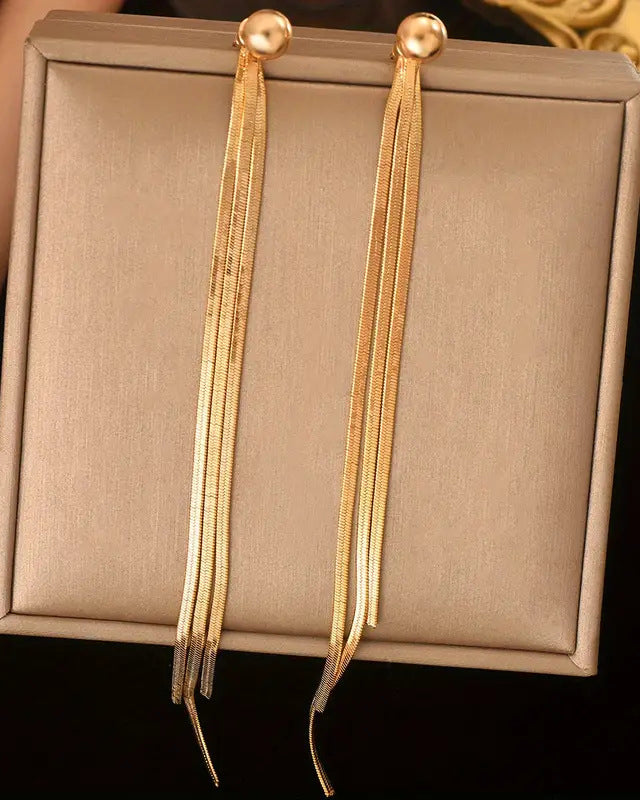 Simple Daily Long Tassel Earrings, Elegant Romantic Korean Retro Fashion Earrings