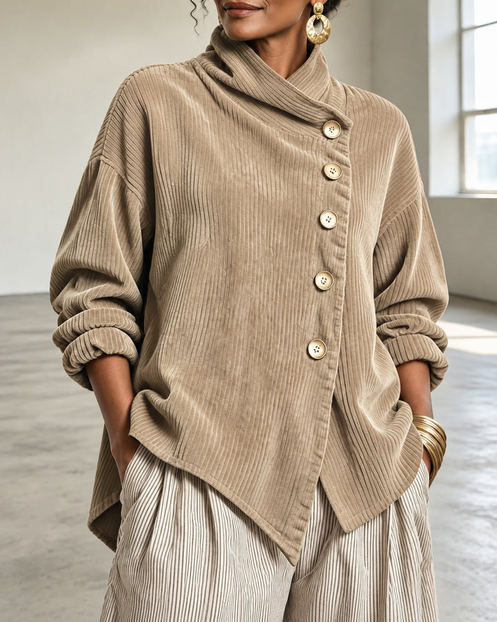 Women's Corduroy Asymmetric Button Jacket