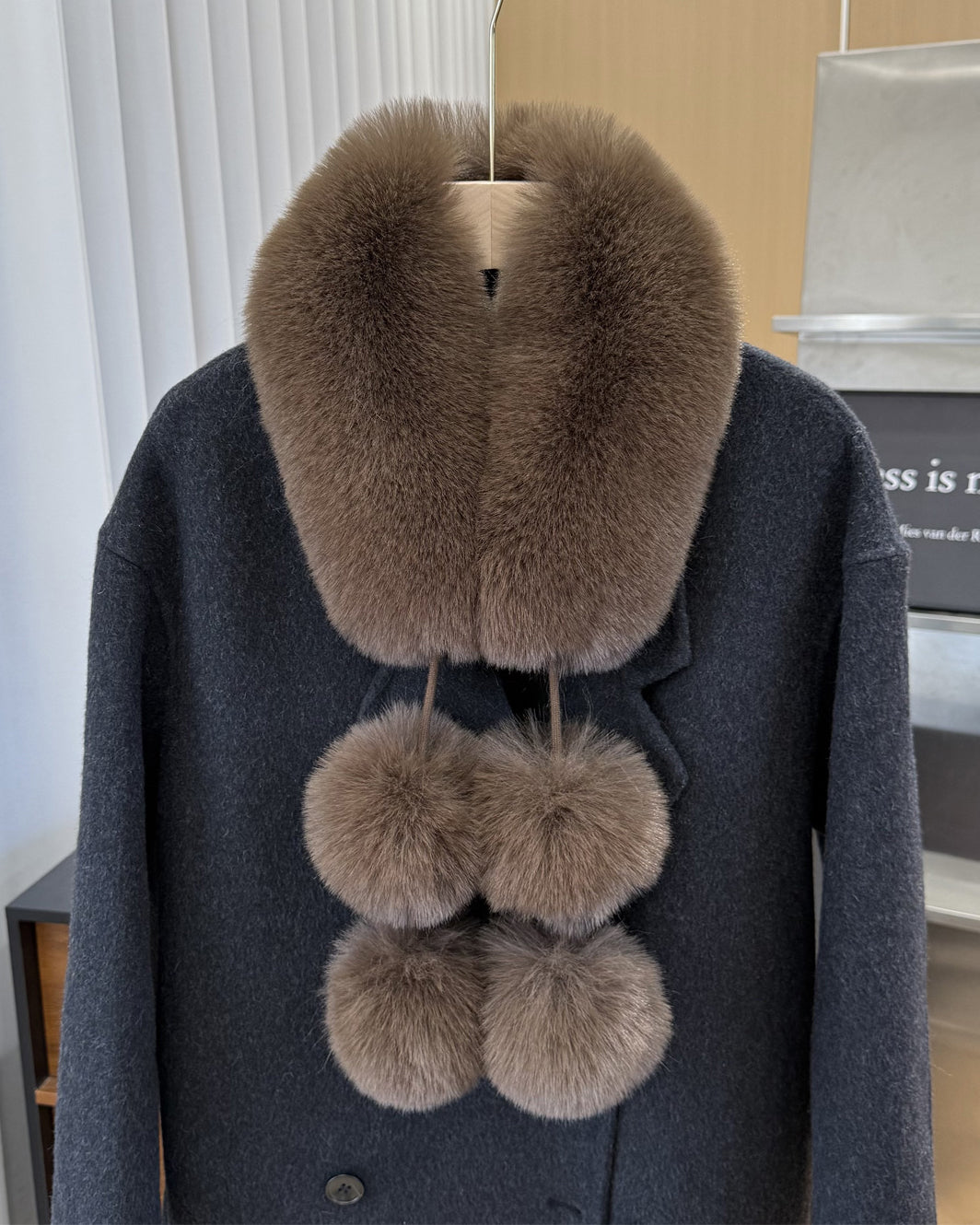 Women's Faux Fur Collar Scarf with Pom Poms