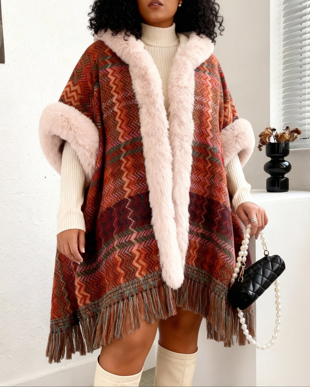Autumn And Winter Long Vintage Cape Tassel Cape