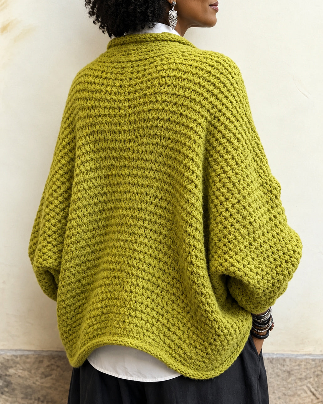 Women Cozy Relaxed Batwing Sleeves Crossover V-neck Sweater