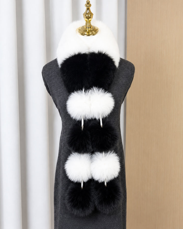 Women's Color Block Faux Fur Scarf with Pom Poms