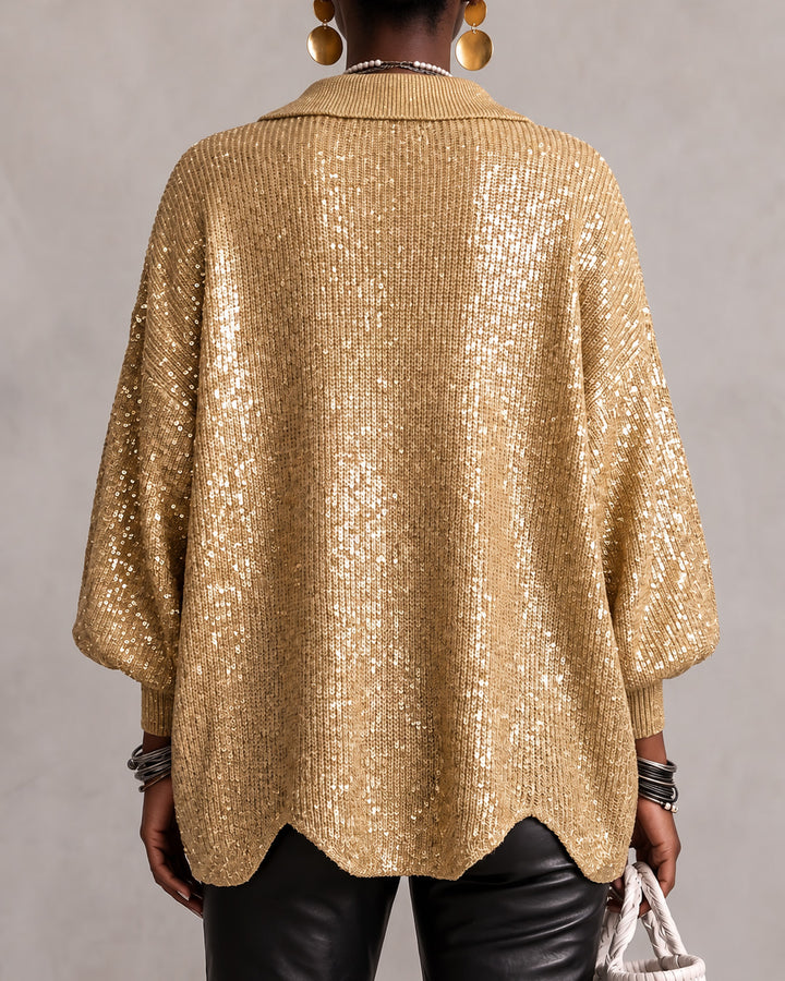 Women's Sequin Knit Lantern Sleeve Cardigan