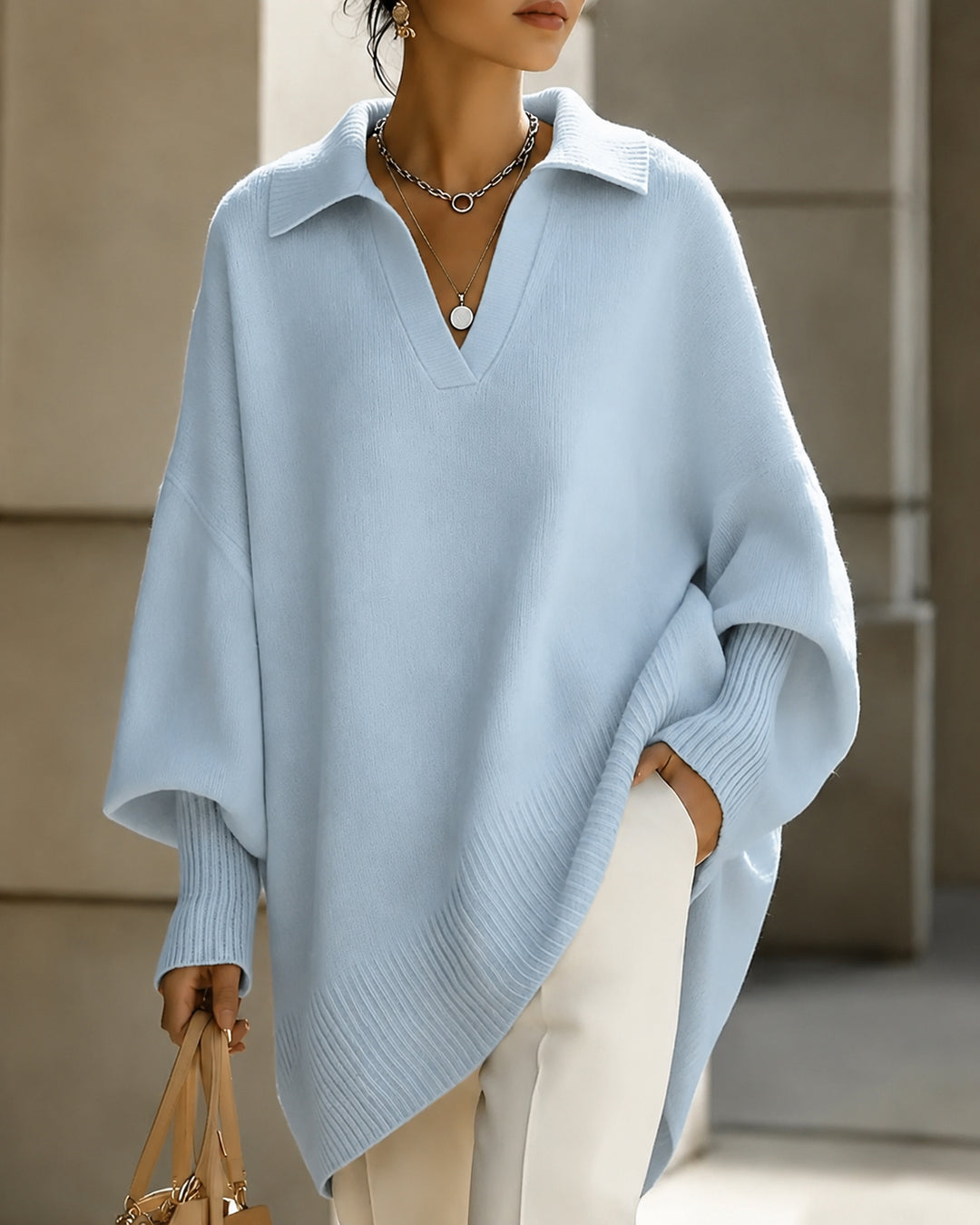 Lapel Pullover Loose Knit Sweater