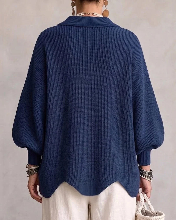 Oversized Collared Knit Cardigan With Large Metal Buttons