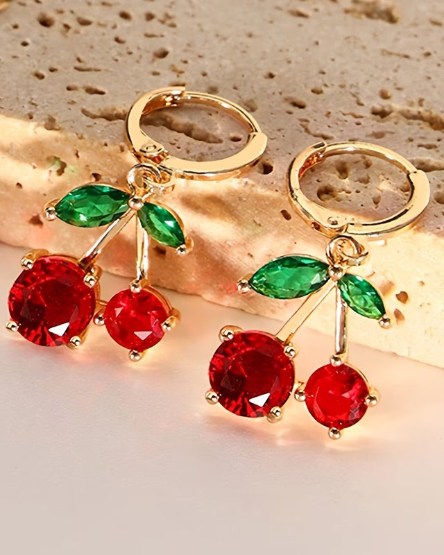 A Set of Cute-style Necklace and Earrings Featuring Exquisite Red Cherry Designs