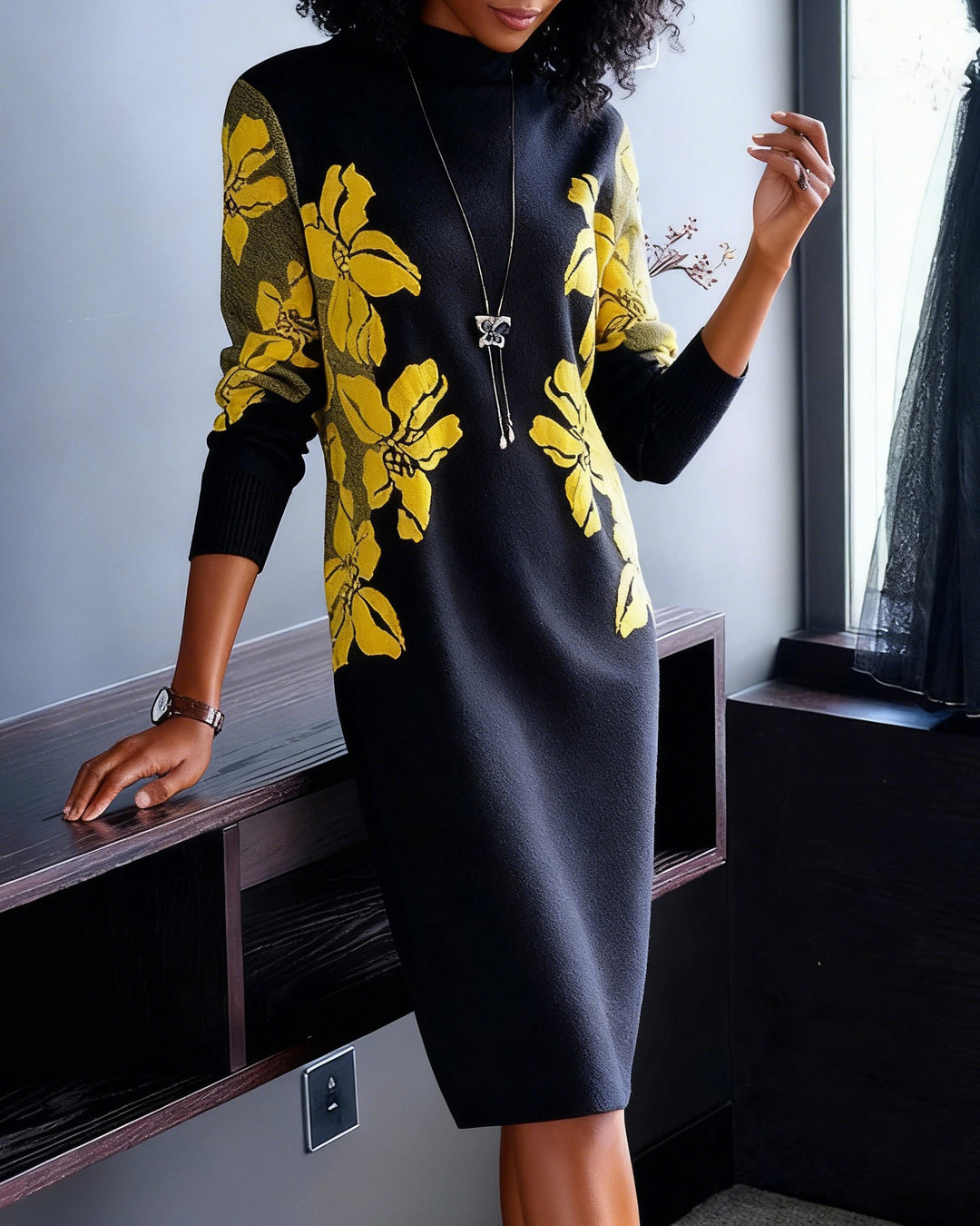 Thickened Over-the-Knee Knitted Dress Sweater Dress