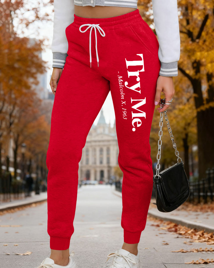 Malcolm X Try Me Drawstring Waist Side Pockets Jogger Sweatpant