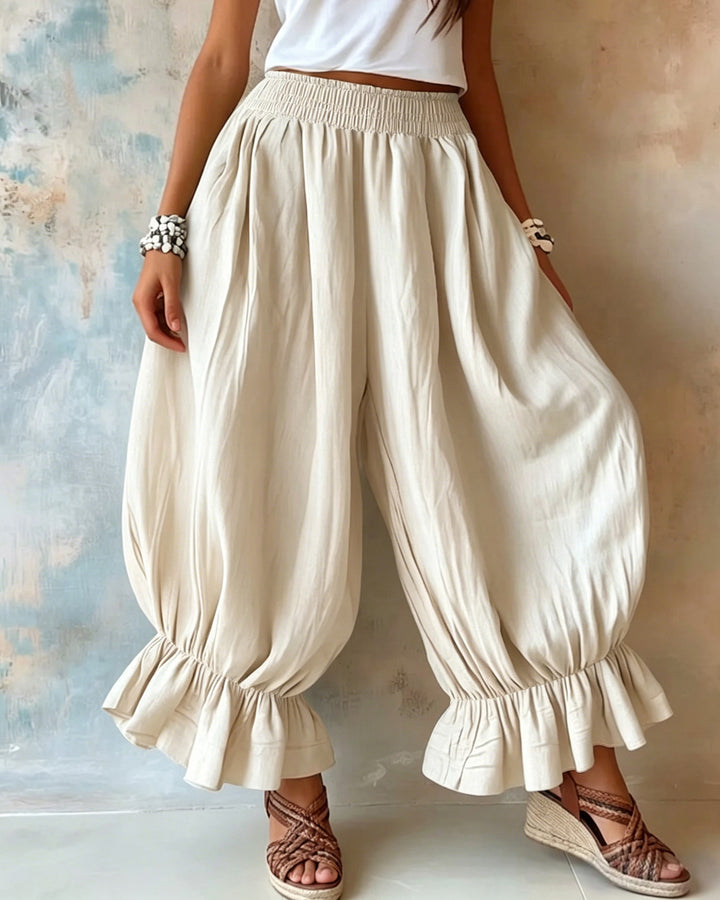 High Waist Loose Linen Blend Cropped Wide Leg Trousers