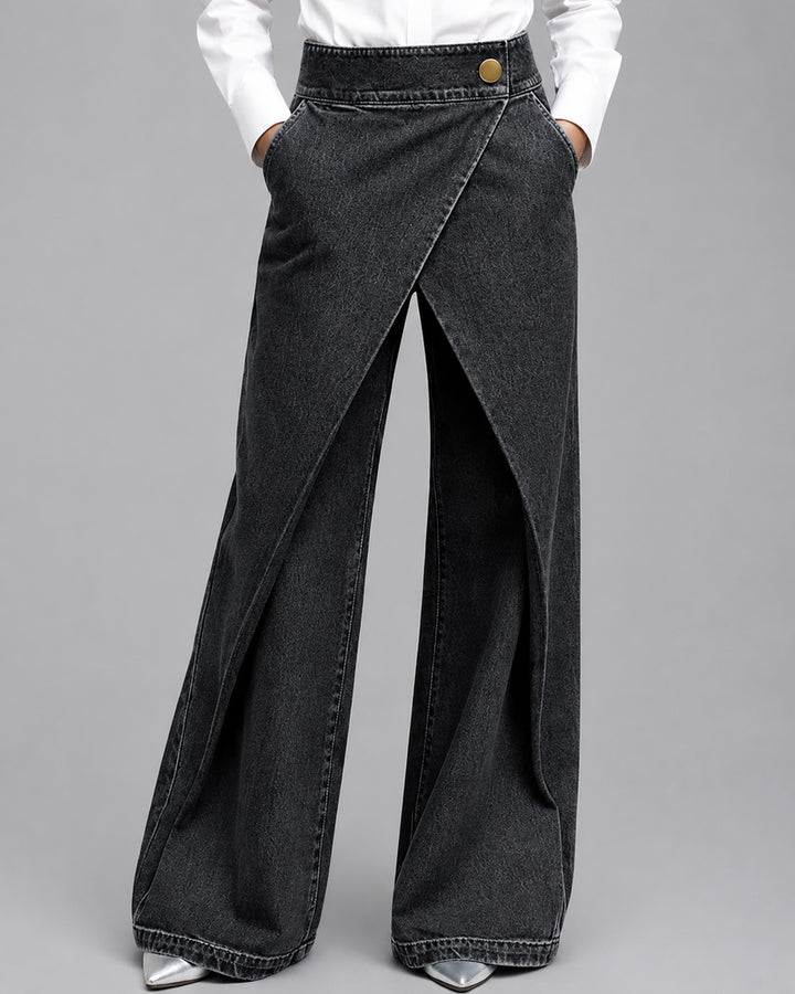 Stylish High-waisted Crossover Placket Pocket Casual Jeans