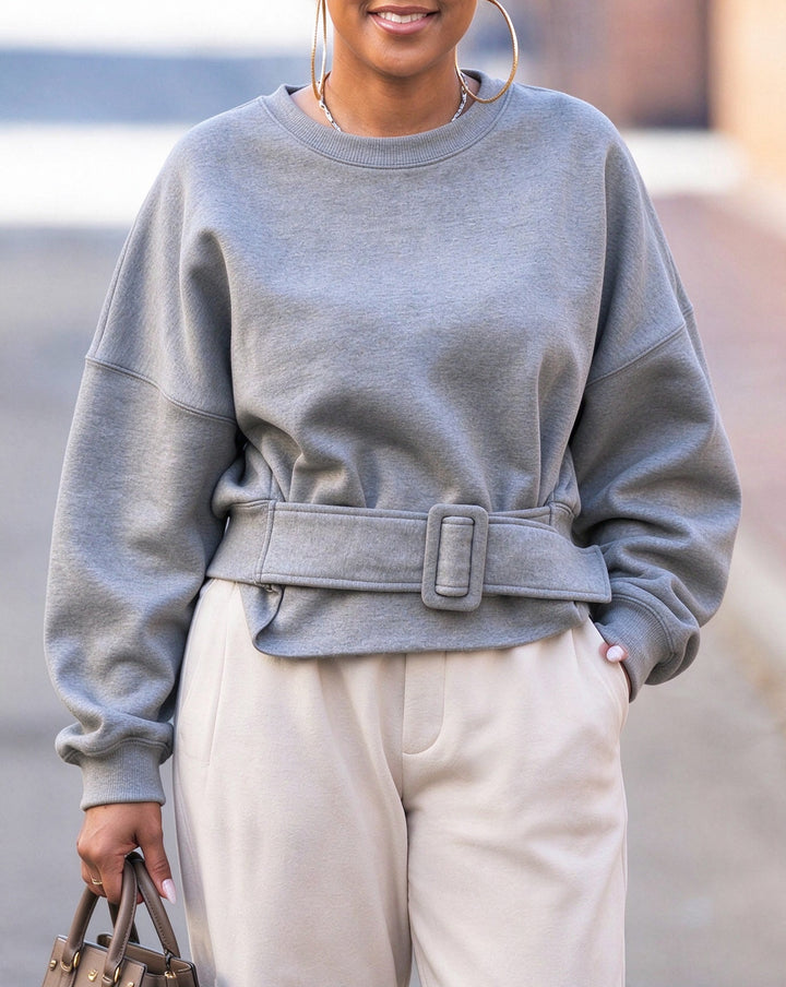 Women's Oversized Crewneck Sweatshirt with Matching Waist Belt