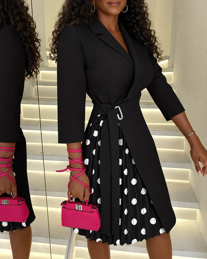 Women's Blazer Midi Dress Notched Lapel Wrap Dress with Belt