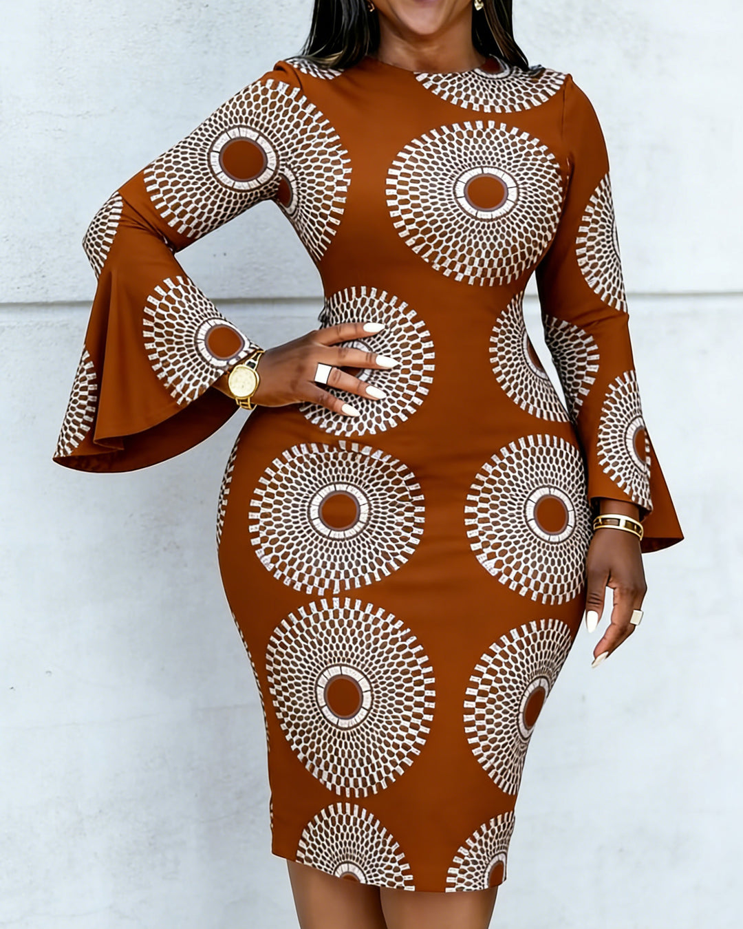 Classic Ankara Polka Dot Print Flared Sleeves Mini Dresses