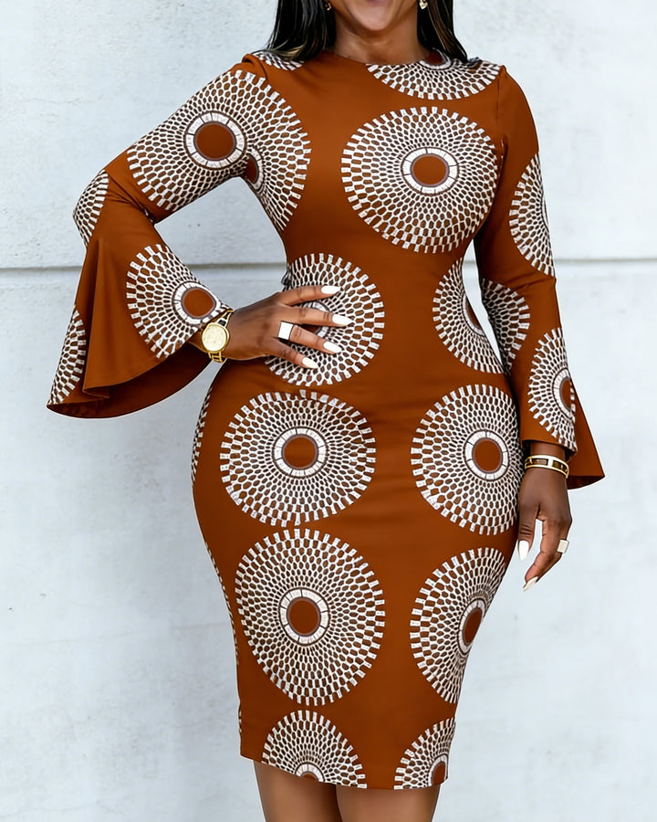 Classic Ankara Polka Dot Print Flared Sleeves Mini Dresses