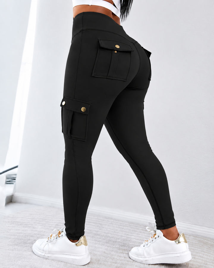 Women's High Waist Cargo Leggings, Butt Lifting Stretch Workout Pants with Multi Pockets