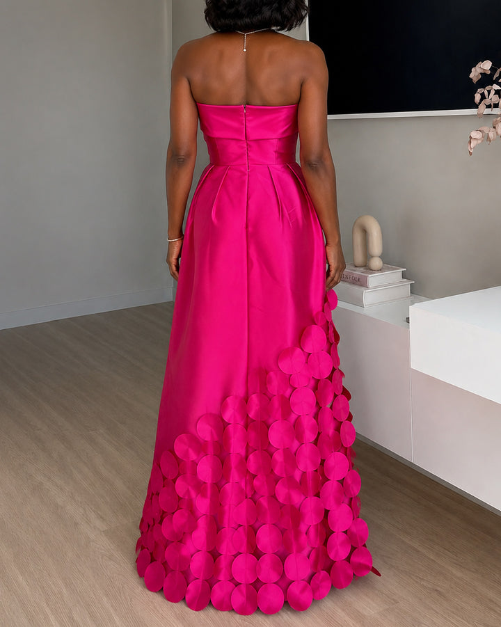 Party Dress In Rose Cut Out Strapless A-line Semi Formal Long Dress