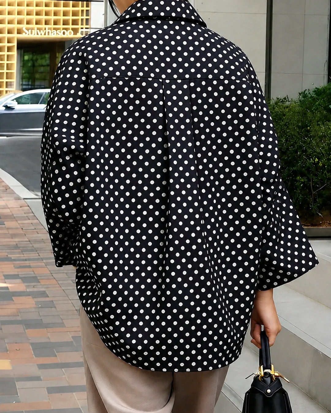 Urban Classic Polka Dot Print Loose Long Sleeves Lapel Blouses&Shirts Tops