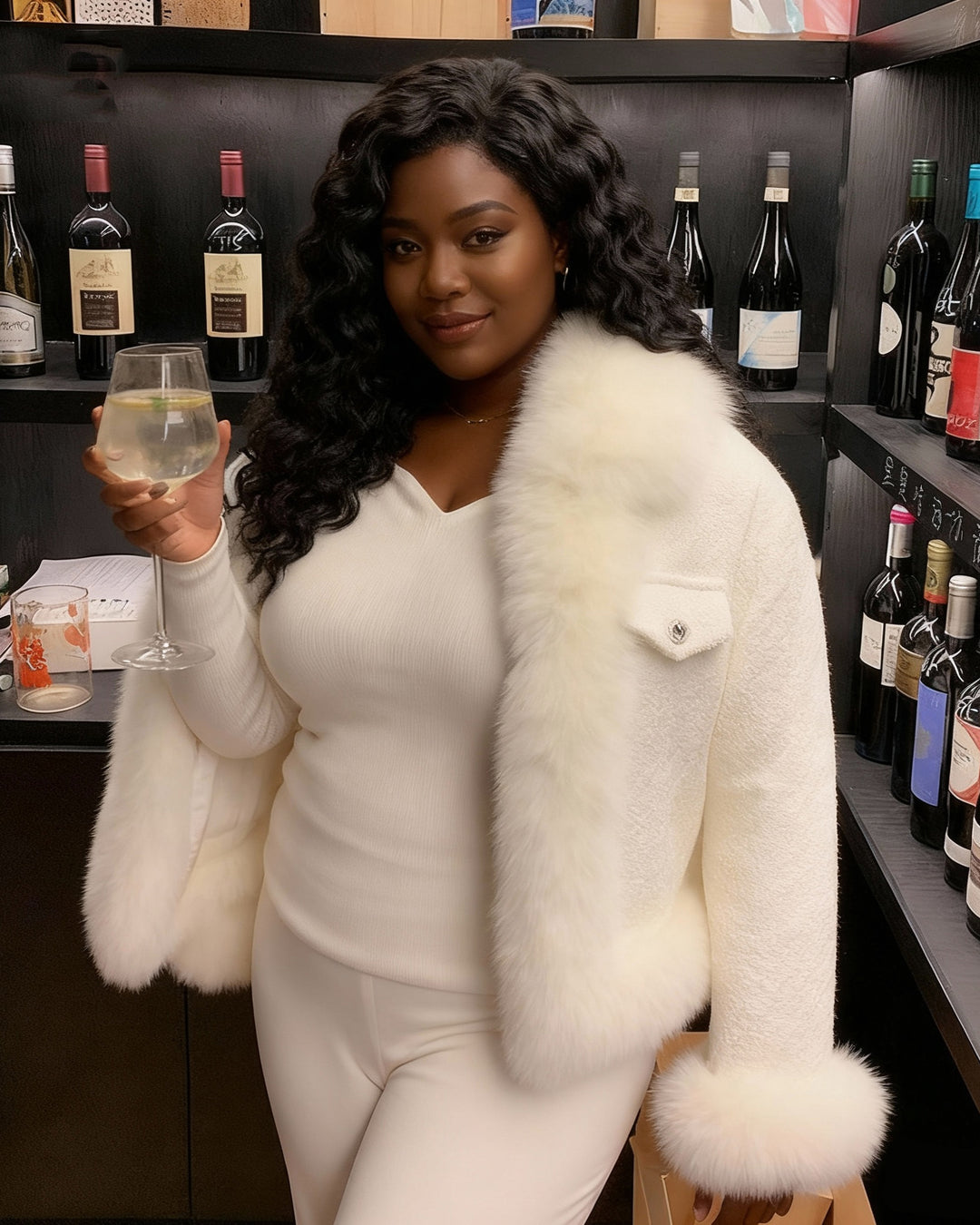 Mosaic Tweed Faux Fox Fur Top