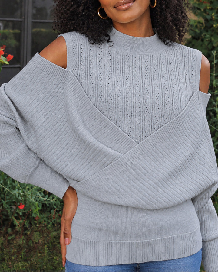 Women's Mock Neck Cold Shoulder Knit Sweater