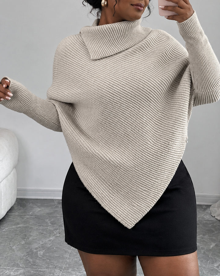 Women Asymmetric Hem Turtleneck Sweater