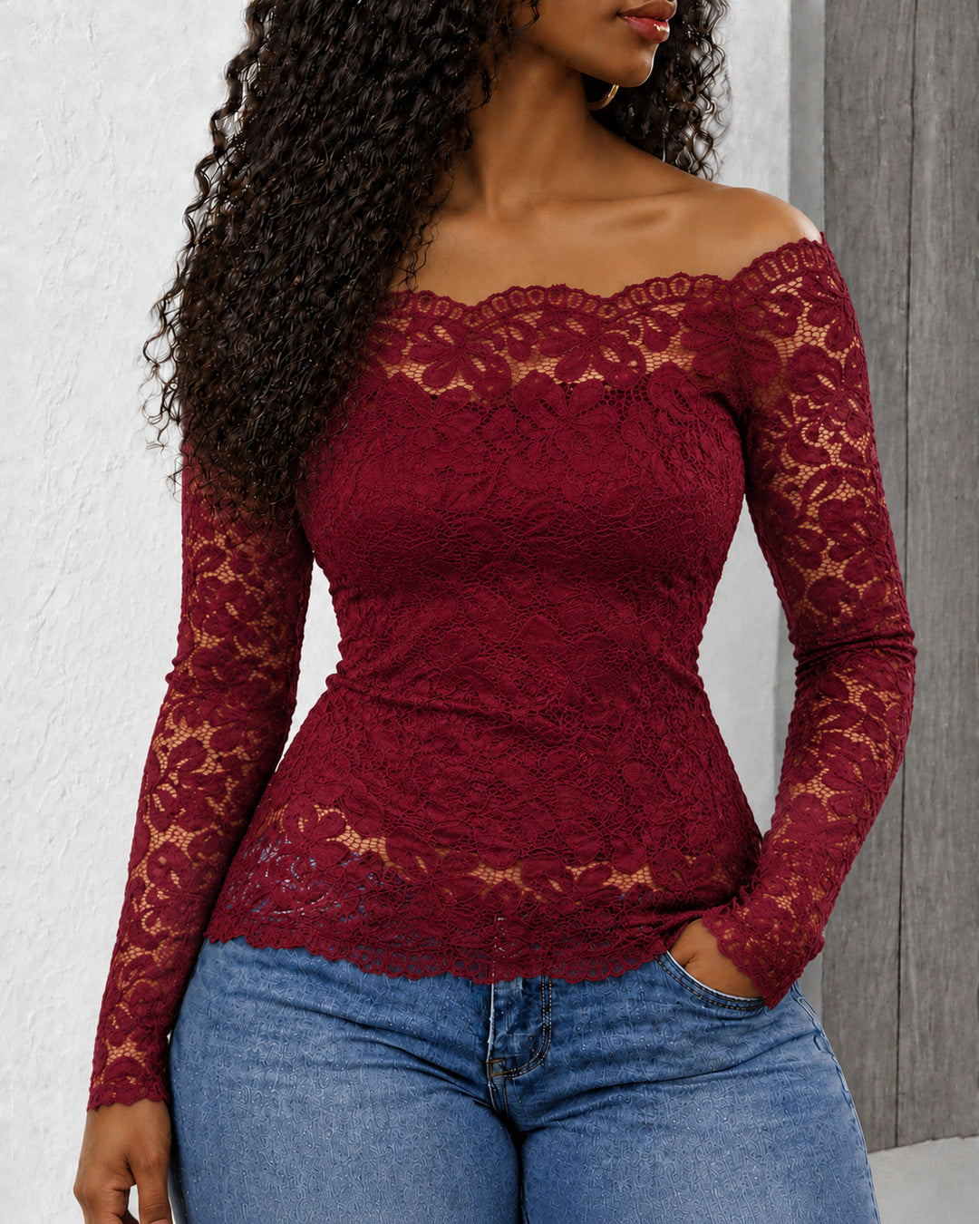 Women's Off The Shoulder Lace Long Sleeve Top
