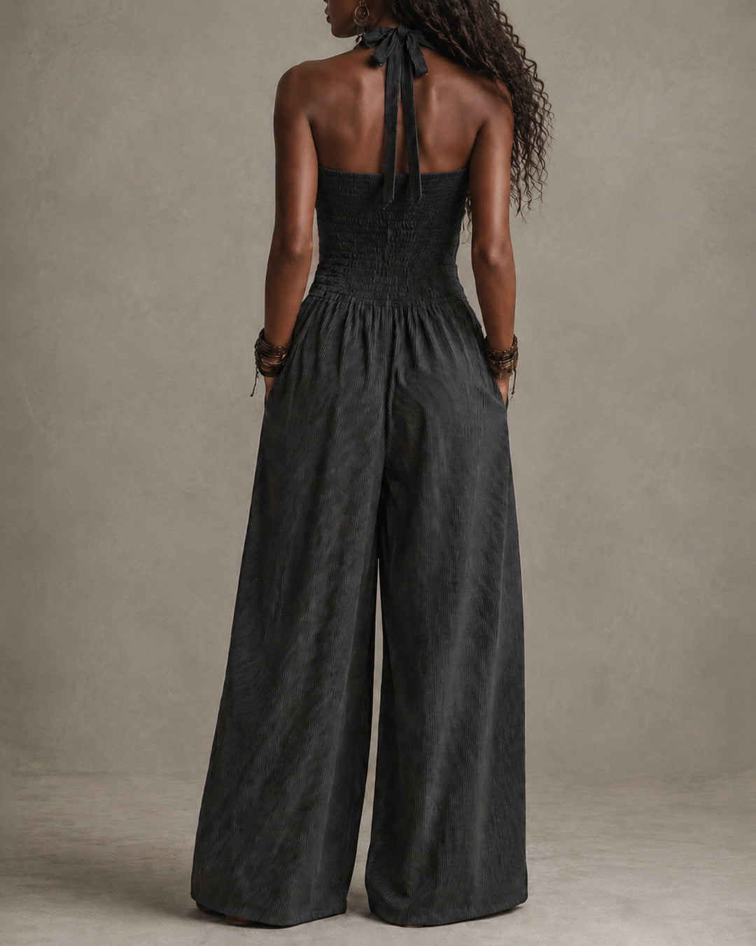 Women's Pinstriped Boho Halter Neck Jumpsuit