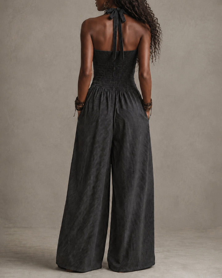 Women's Pinstriped Boho Halter Neck Jumpsuit