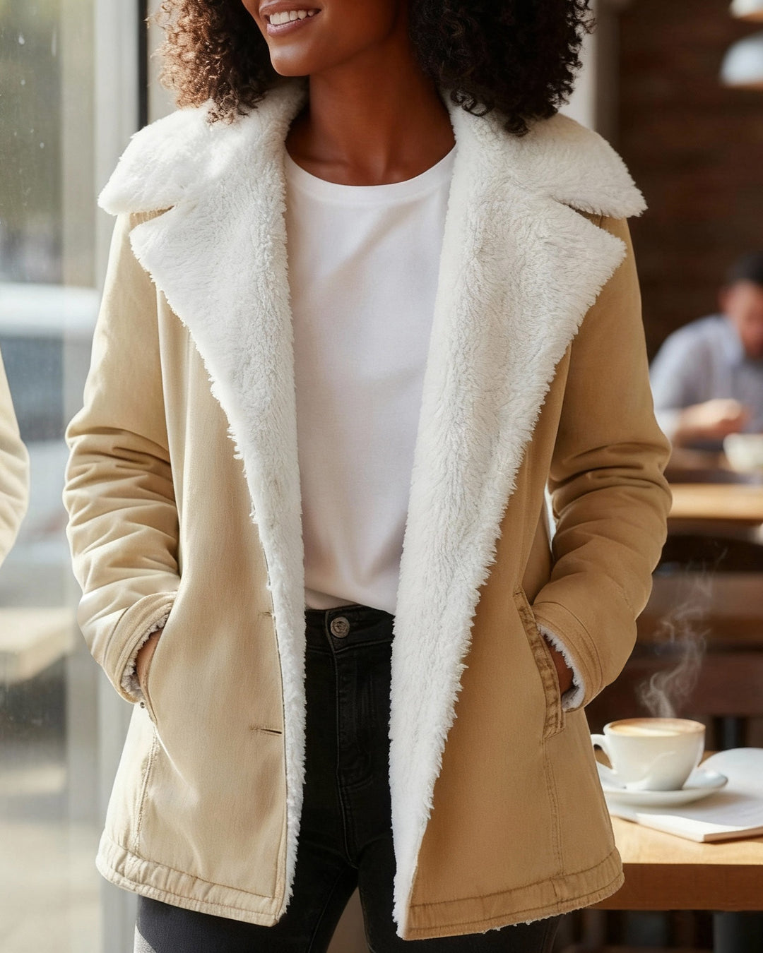 Solid color Plush Lapel Winter Mid-Length Coat