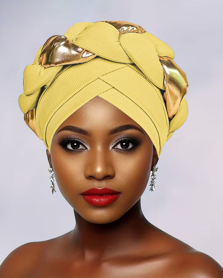 Elegant Pre-Tied Boho Turban Cap with Golden Accents