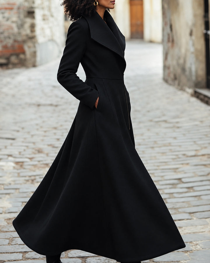 Women's Notched Lapel Maxi Wool Blend Coat