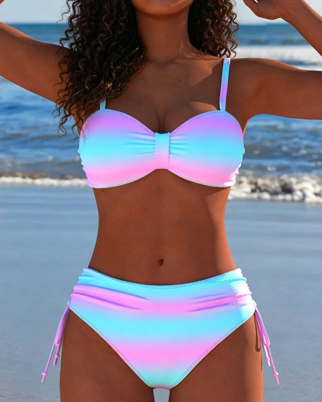 Ombre Color Block Wavy Stripe Bikini