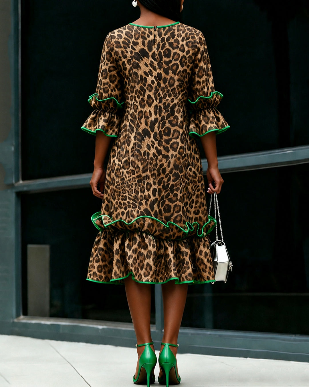 Urban Leopard Crew Neck Midi Dress