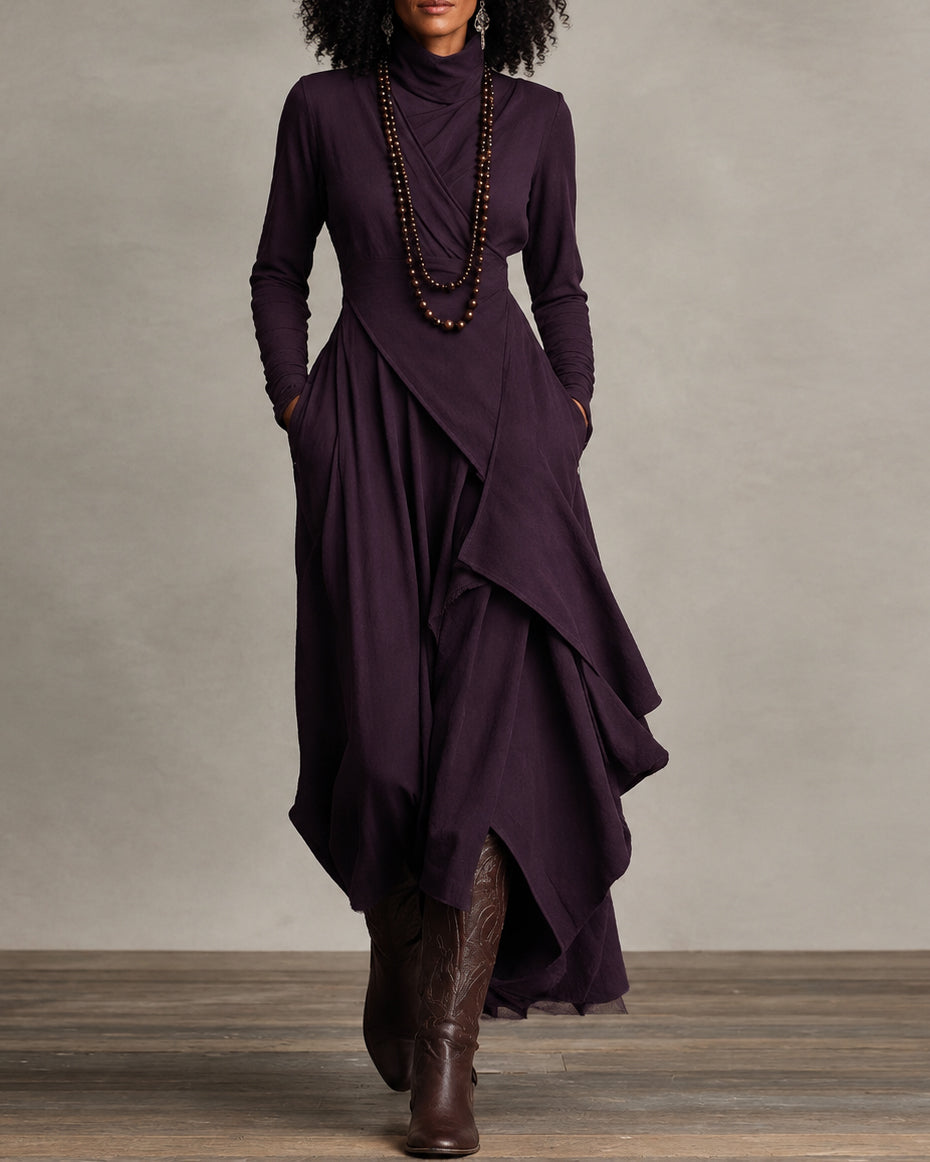 Women Turtleneck Long Sleeve Midi Dress