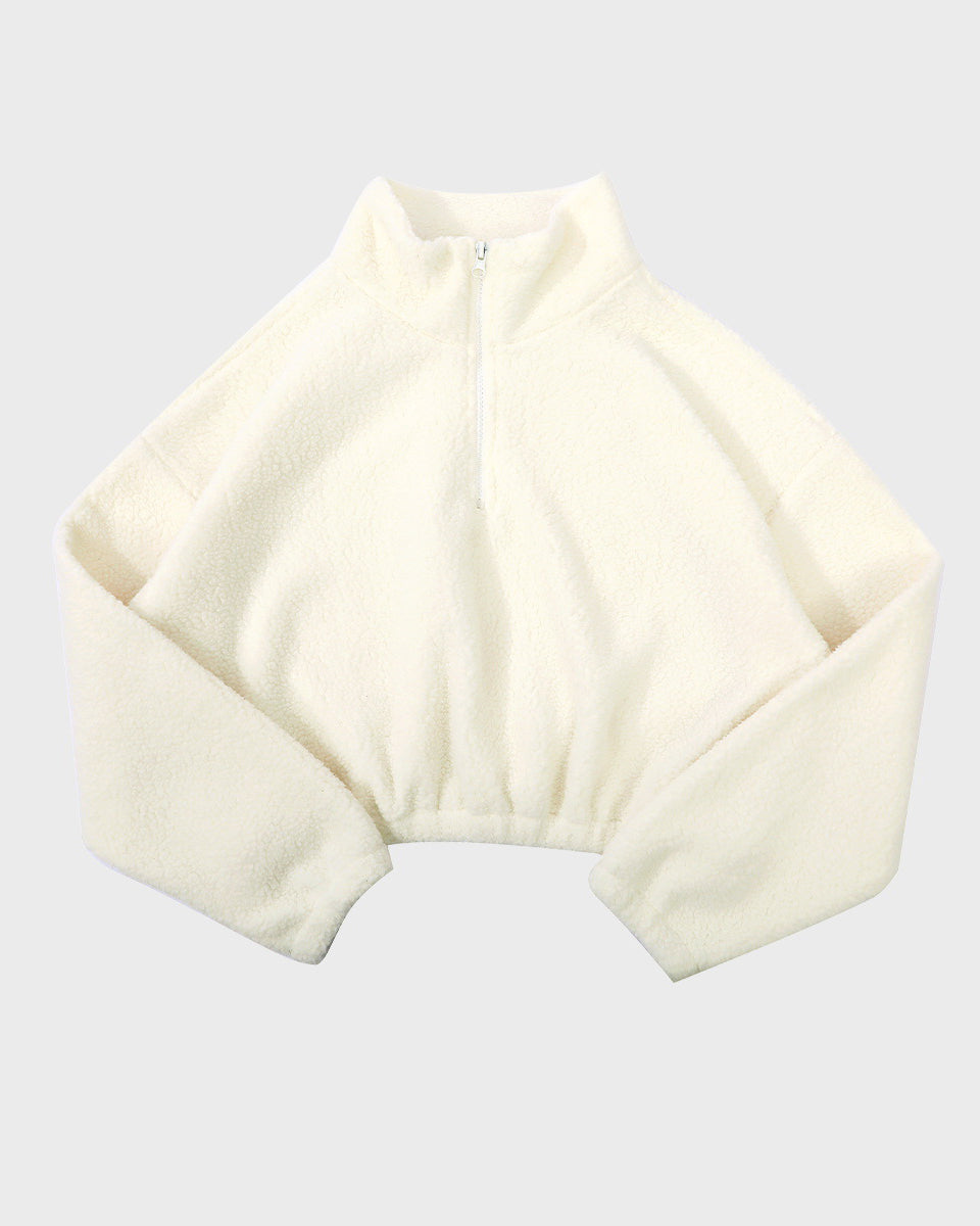 Women's Zip-up Stand Collar Loose-fit Fleece Sweatshirt